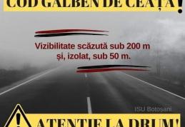 Meteorologii au emis Cod galben de ceață pentru județul Botoșani