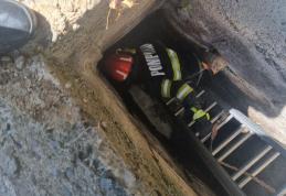 Pui de pisică salvat de pompieri dintr-un canal de aproximativ patru metri adâncime