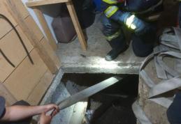 Un vițel de aproape 300 de kilograme salvat dintr-un beci adânc de doi metri