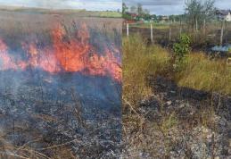 O casă și un lan de porumb în pericol din cauza unui incendiu de vegetaţie uscată