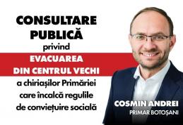 Cosmin Andrei: „Am atins pragul de 10.000 de botoșăneni care au răspuns la consultarea publică privind evacuarea chiriașilor agresivi din Centrul Vech