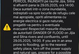 Cetățenii avertizați prin mesaj RO-ALERT de pericolul de inundații pe râurile Jijia și Sitna. CODUL ROȘU a fost emis
