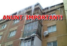 Primăria Dorohoi informează: cetățenii au obligația să îndepărteze țurțurii de pe blocurile în care locuiesc!