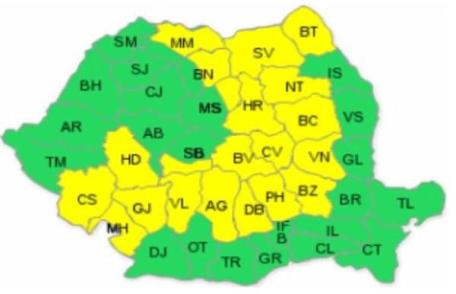Cod galben de ploi şi ninsori în aproape 20 de judeţe din ţară. Când intră în vigoare