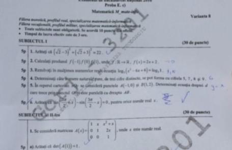 Vezi ce au avut de scris elevii în cele trei ore. Subiecte matematică BAC 2016