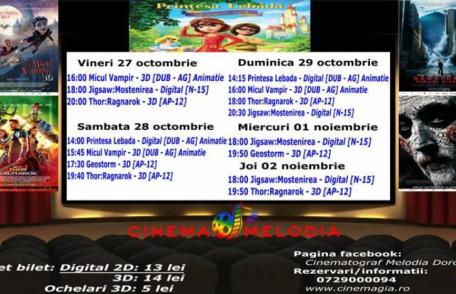 Vezi ce filme vor rula la Cinema „MELODIA” Dorohoi, în săptămâna 27 octombrie – 2 noiembrie – FOTO