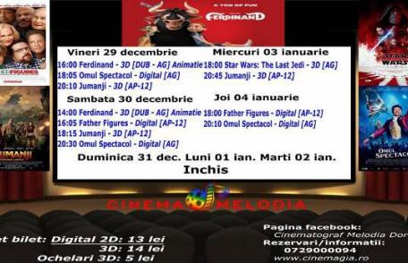 Vezi ce filme vor rula la Cinema „MELODIA” Dorohoi, în săptămâna 29 decembrie 2017 – 4 ianuarie 2018 – FOTO