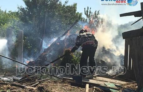 Incendiu izbucnit într-o gospodărie din Broscăuți! Un solar și zece tone de plante furajere afectate de foc - FOTO