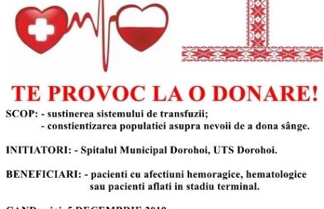 Te provoc la „O DONARE”! Campanie de donare de sânge la Spitalul Dorohoi – Împreună mergem mai departe!