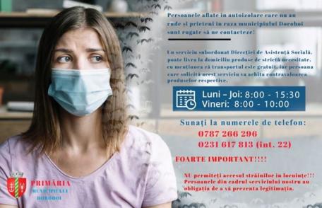 Important! Vezi unde pot apela persoanele autoizolate sau peste 65 de ani care nu au rude în Dorohoi!