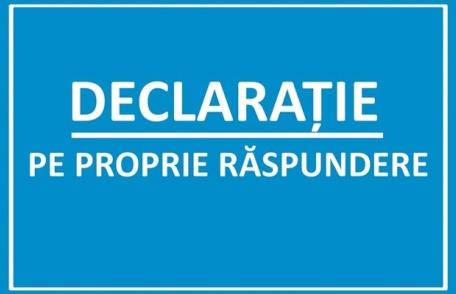 Atenție! Nu părăsiți localitatea fără declarația pe propria răspundere pentru starea de alertă. Vezi noul model!