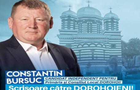 Constantin Bursuc, candidat independent: Scrisoare către dorohoieni „Avem o șansă împreună! Haideți să nu o ratăm și de această dată!”