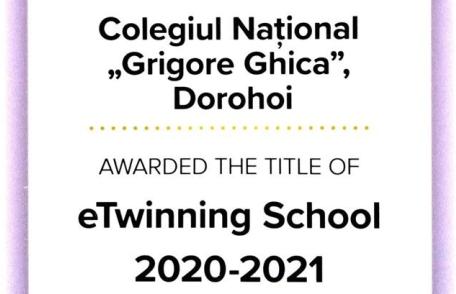 Colegiul Național „Grigore Ghica” Dorohoi – pe lista Premiilor eTwinning