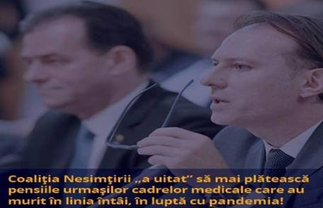 Coaliția Nesimțirii Naționale refuză acordarea pensiei celor 133 de urmași ai medicilor și asistenților decedați în linia întâi în lupta cu pandemia! 