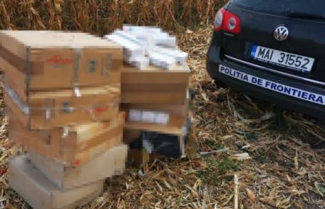 Focuri de armă și urmărire pentru a opri o mașină încărcată cu țigări de contrabandă - FOTO