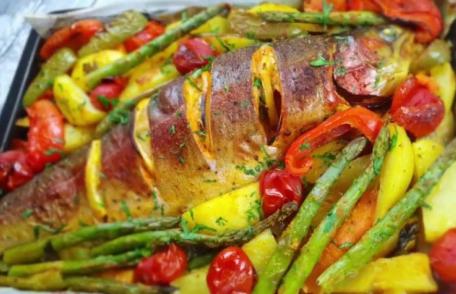 Păstrăv cu legume la cuptor!