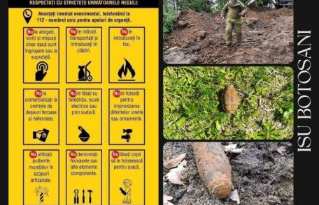 ISU Botoșani: Atenție la muniția rămasă neexplodată!