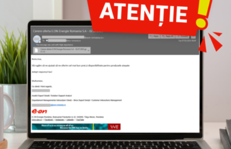 E.ON Energie România avertizează asupra unor e-mailuri de tip phishing primite de clienți ai companiei