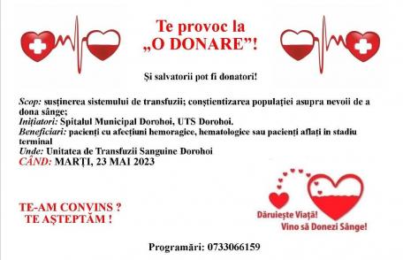 UTS Dorohoi reia campania „Te provoc la o donare!”. Vezi detalii!