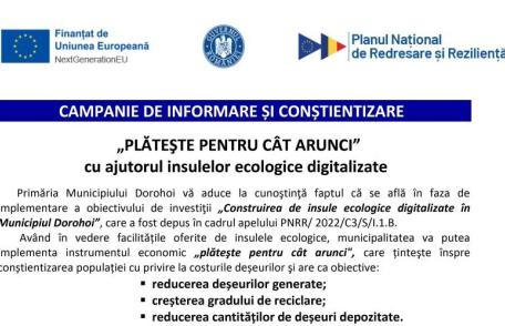Primăria Dorohoi: „PLĂTEȘTE PENTRU CÂT ARUNCI” cu ajutorul insulelor ecologice digitalizate