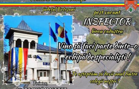Primăria Ibănești scoate la concurs funcția de inspector birou cadastru