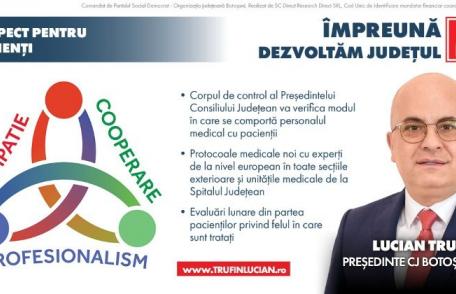 Lucian Trufin: „Obiectivul meu este ca pacienții din spitalele aflate în coordonarea CJ Botoșani să fie tratați la fel ca în spitalele private”