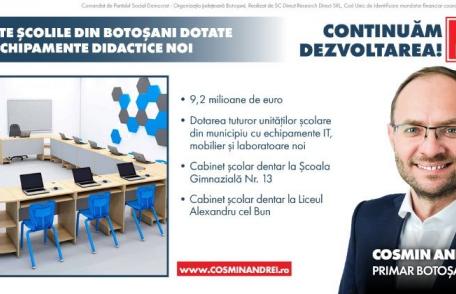 Ce presupune programul pentru dotarea fiecărei școli din municipiul Botoșani, proiect european câștigat de administrația Cosmin Andrei
