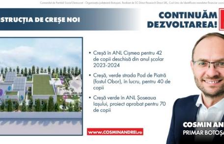 Primarul Cosmin Andrei anunță încă două creșe noi, în zona fostului Obor și în ANL Șoseaua Iașului, după creșa deschisă anul trecut în ANL Cișmea