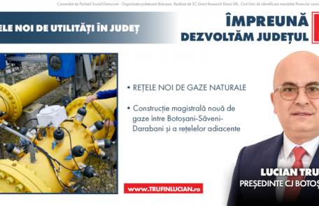 Lucian Trufin, candidatul PSD pentru Consiliul Județean a prevăzut în programul său pentru 2024-2028, extinderea rețelei de gaze pe traseul Botoșani-S