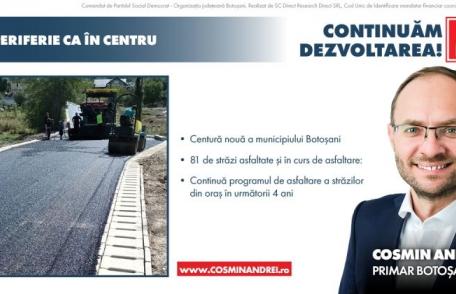 Primarul Cosmin Andrei anunță că va continua și în mandatul următor programul „La periferie la fel ca în centru” precum și asfaltări în multe zone din