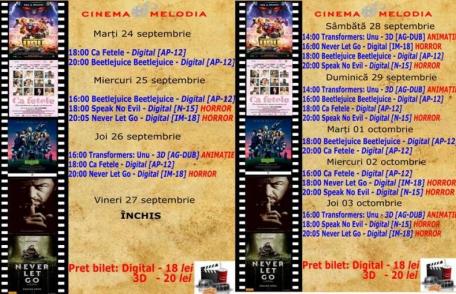 Vezi ce filme vor rula la Cinema „MELODIA” Dorohoi, în perioada 24 septembrie – 3 octombrie – FOTO