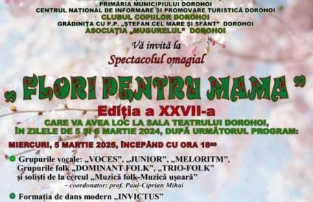 Spectacol omagial „Flori pentru mama” 2025 organizat de Clubul Copiilor Dorohoi. Vezi programul!