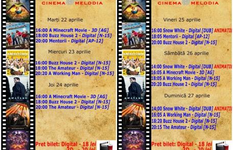 Vezi ce filme vor rula la Cinema „MELODIA” Dorohoi, în perioada 22-27 aprilie 2025 – FOTO