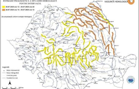 Cod Portocaliu și Galben de inundații pe râurile Prut, Jijia și afluenții acestora