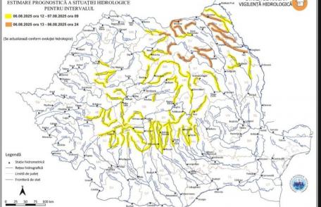 Atenție! COD PORTOCALIU de instabilitate atmosferică și CODURI PORTOCALIU și GALBEN de inundații