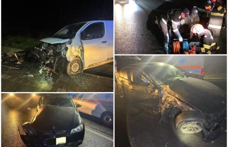 Accident rutier pe E 58. Bărbat ajuns la spital după coliziunea dintre o mașină și o autoutilitară