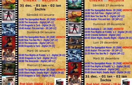 Vezi ce filme vor rula la Cinema „MELODIA” Dorohoi, în perioada 27 decembrie – 7 ianuarie – FOTO