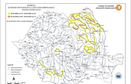 Cod Portocaliu și Galben de inundații pe râurile Siret, Jijia, Miletin și afluenții acestora
