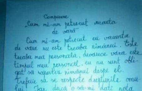 Vezi compunerea incredibilă a unui școlar, despre ce-a făcut în vacanţa de vară