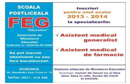 Vezi oferta educațională a Școlii Postliceale FEG „Education” Dorohoi