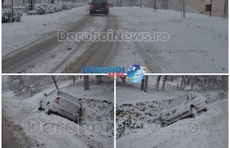 Ninsoare abundentă la Dorohoi: Trafic greoi și mașini scăpate de sub control - FOTO