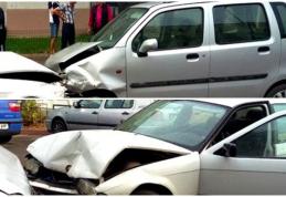 O șoferiță a ajuns la spital după un impact frontal între un Opel și un BMW