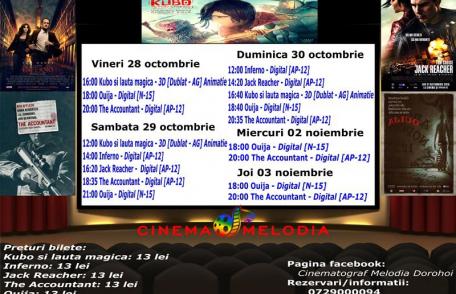 Vezi ce filme vor rula la Cinema „MELODIA” Dorohoi, în săptămâna 28 octombrie – 3 noiembrie