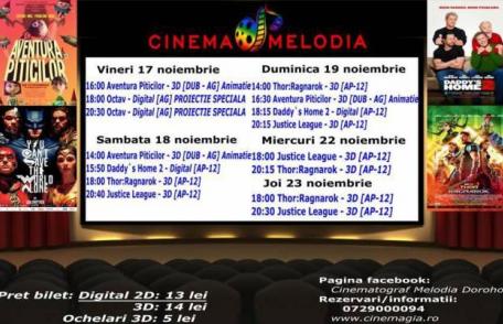 Vezi ce filme vor rula la Cinema „MELODIA” Dorohoi, în săptămâna 17 - 23 noiembrie – FOTO