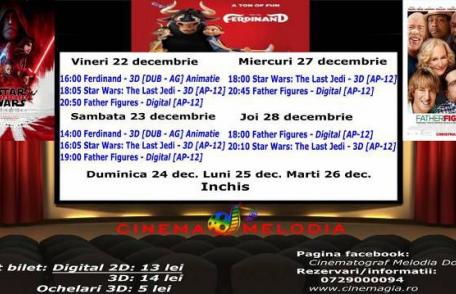 Vezi ce filme vor rula la Cinema „MELODIA” Dorohoi, în săptămâna 22 - 28 decembrie – FOTO