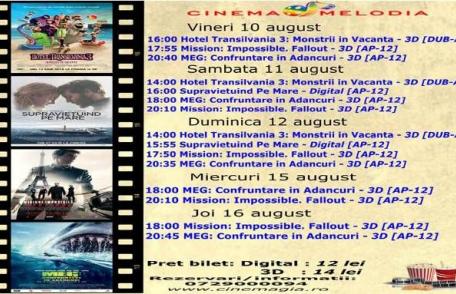 Vezi ce filme vor rula la Cinema „MELODIA” Dorohoi, în săptămâna 10 - 16 august – FOTO