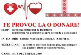 Te provoc la „O DONARE”! Campanie de donare de sânge la Spitalul Dorohoi – Împreună mergem mai departe!