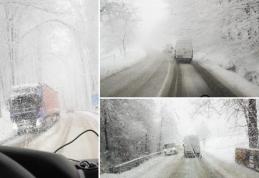 Drum Național ce tranzitează județul Botoșani, blocat din cauza ninsorii