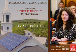 Alexandra Huțu, PSD: „Încurajez unitățile de cult din Botoșani să aplice în 27-29 iunie la programul Casa Verde Fotovoltaice. 1334 de botoșăneni s-au 