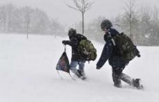 Microbuz cu elevi scos din zăpadă cu plugurile